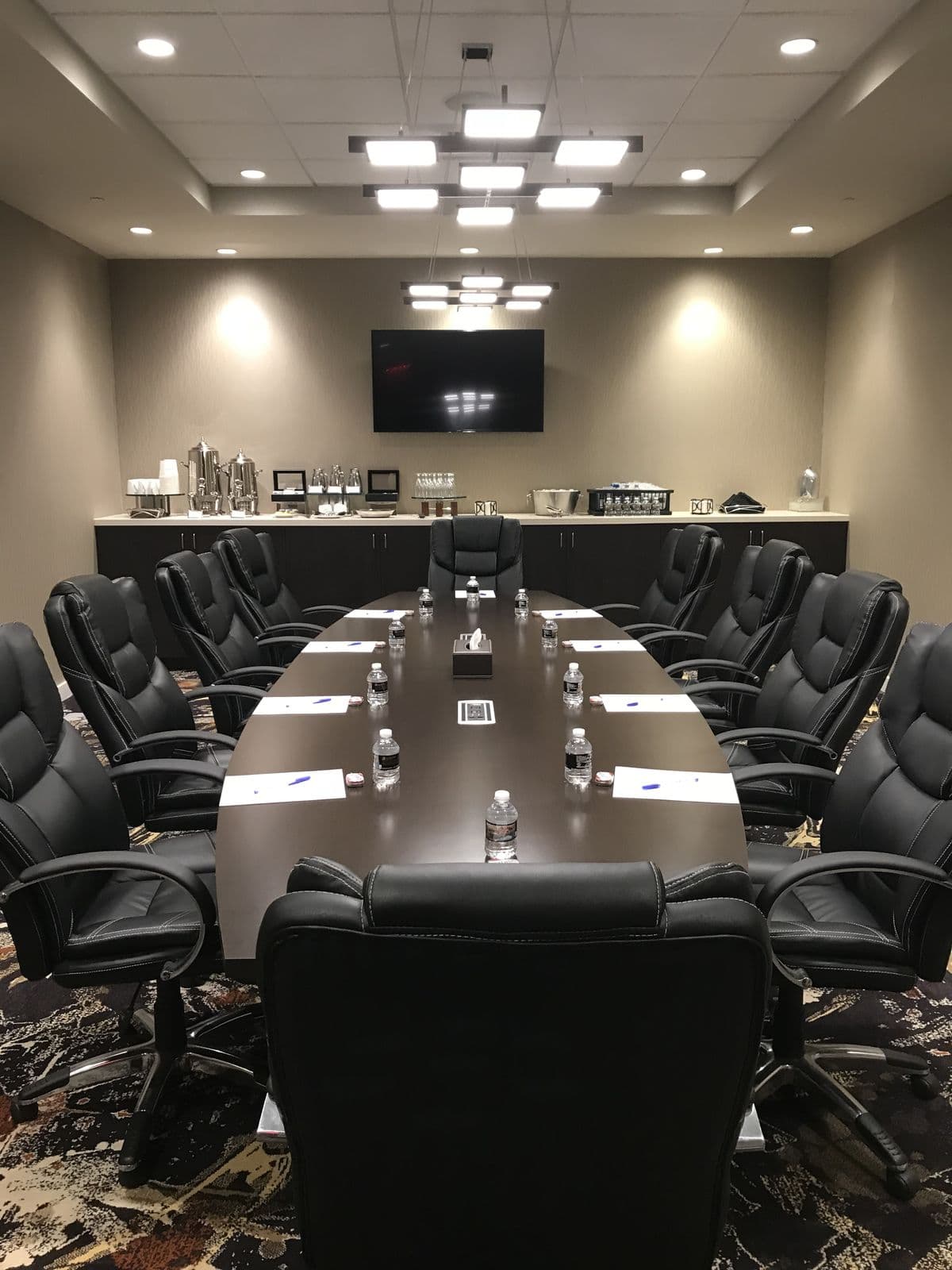 Corporate meeting room arranged for business guests